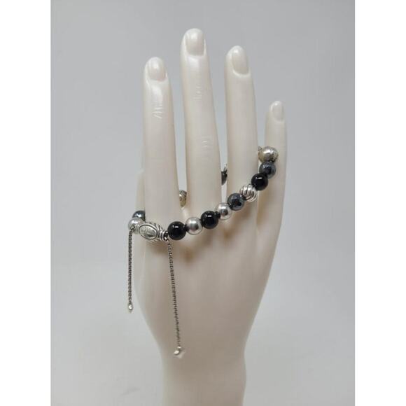 David Yurman Sterling Silver Onyx Hematine Beaded bracelet - Picture 8 of 10